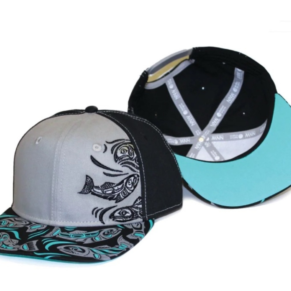 Stylish Gray and Black Cap with Turquoise Brim